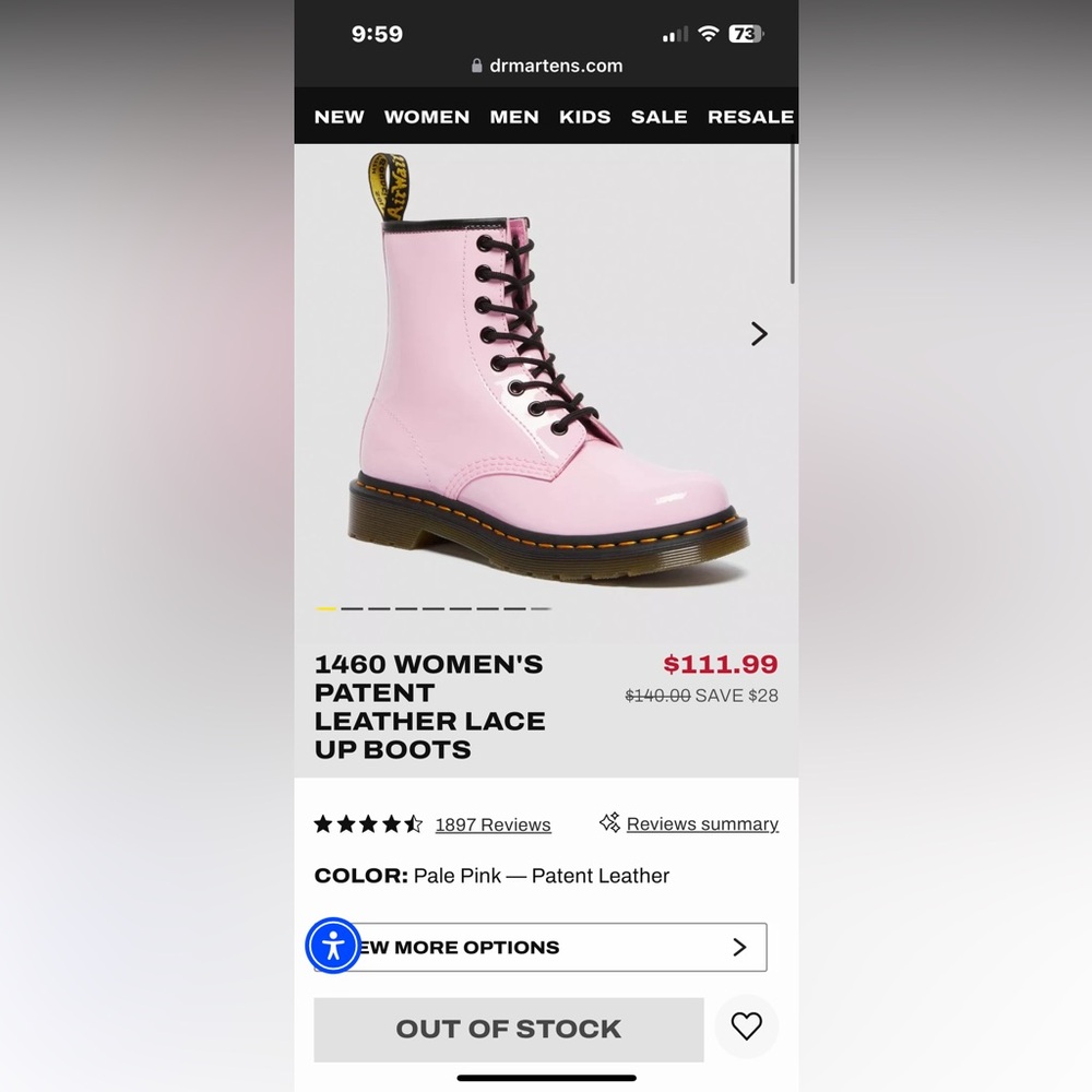 Dr. Martens 1460 Pale Pink Women's Size 7 Combat Boots patent Leather Boots - Picture 2 of 12